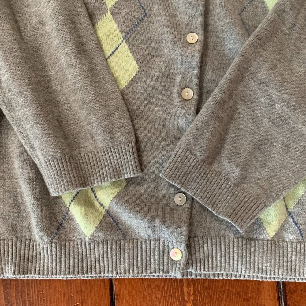 Ralph Lauren Polo Jeans Argyle Gray Women's Medium Button Down Cardigan Sweater - Picture 8 of 13